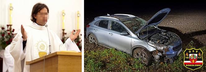 Pijany ksiądz dachował samochodem pod Włocławkiem. Zdjęcia z wypadku