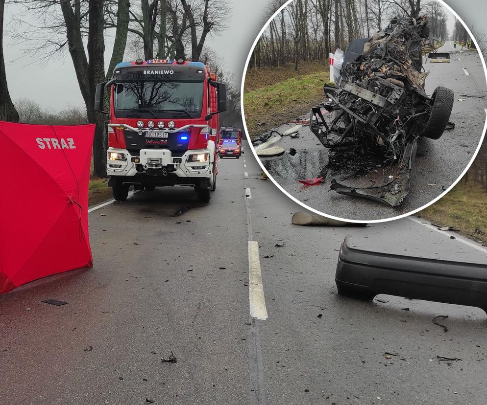 Z impetem wjechał w drzewo! Siła uderzenia rozerwała samochód