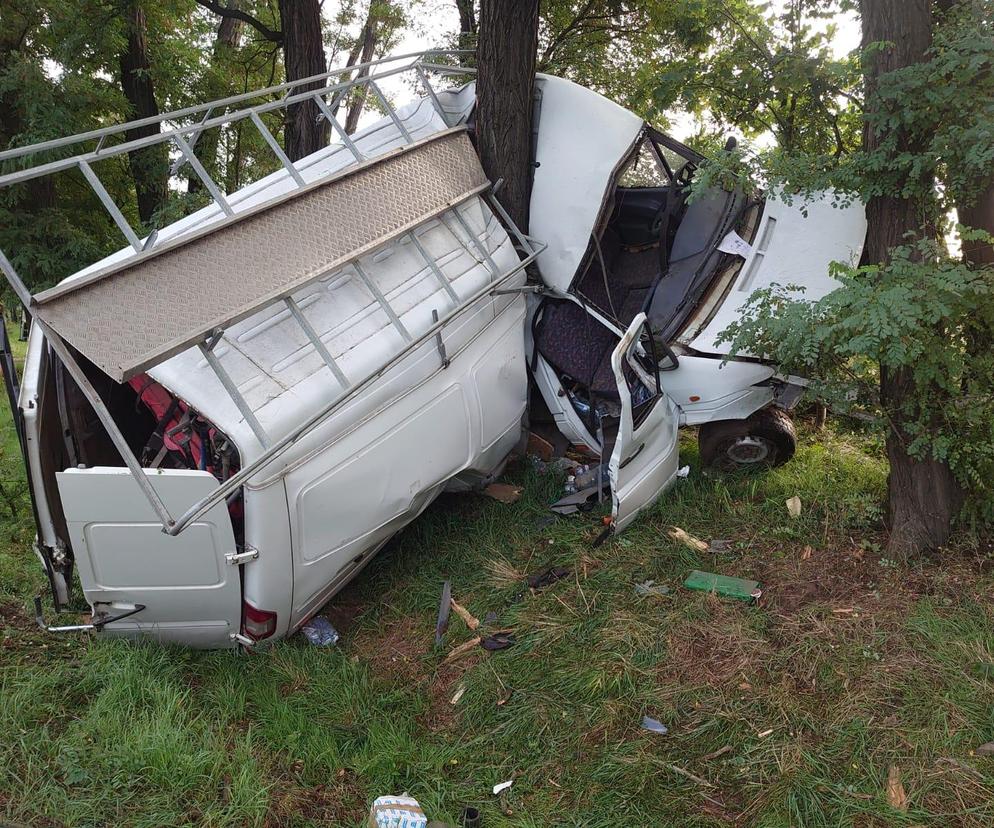 Bus owinął się wokół drzewa, kierowca po alkoholu. Poranny wypadek koło Leszna