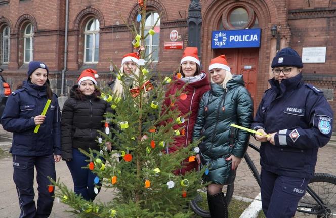 Pod Komendą Miejską Policji w Olsztynie stanęła oryginalna choinka. Każdy może ją "rozebrać" [ZDJĘCIA]