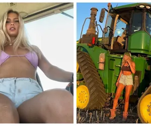 Piękna rolniczka jeździ traktorem w skąpym bikini. Jej filmiki robią furorę w sieci