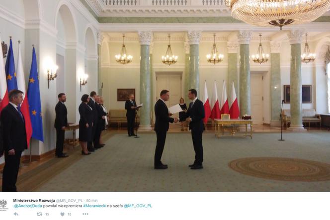 Prezydent Duda powołał Mateusza Morawieckiego na ministra finansów