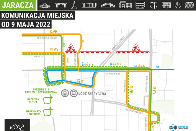 Zmiany w kursowaniu komunikacji miejskiej w okolicach ulicy Jaracza w Łodzi