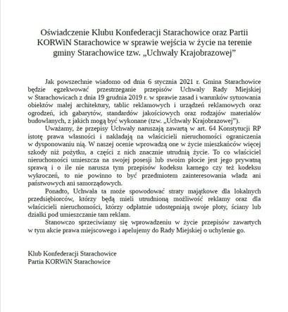 Konfederacja Starachowice przeciw uchwale krajobrazowej w Starachowicach