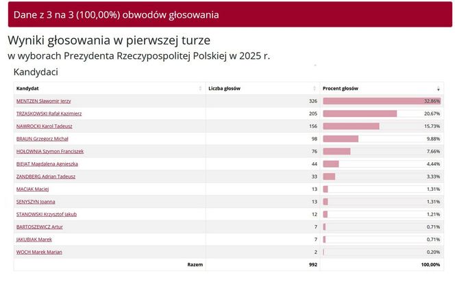 Wyniki głosowania w pierwszej turze