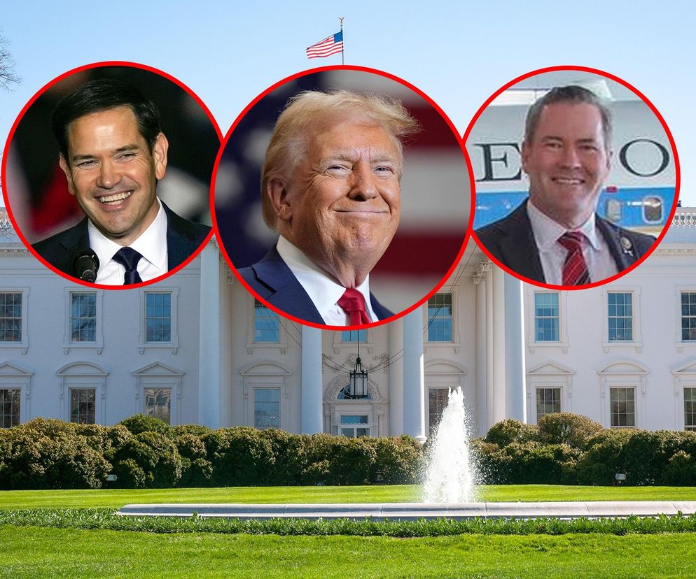 Trump, Marco Rubio, Mike Waltz na tle Białego Domu