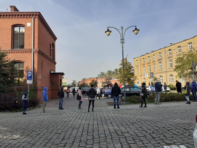 Kolejka przed punktem przy Dąbrowskiego w Toruniu