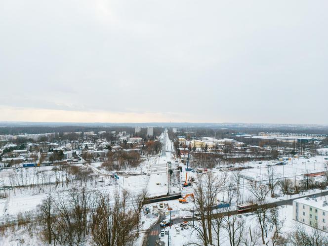 Budowa wiaduktu nad linia kolejową w Sosnowcu