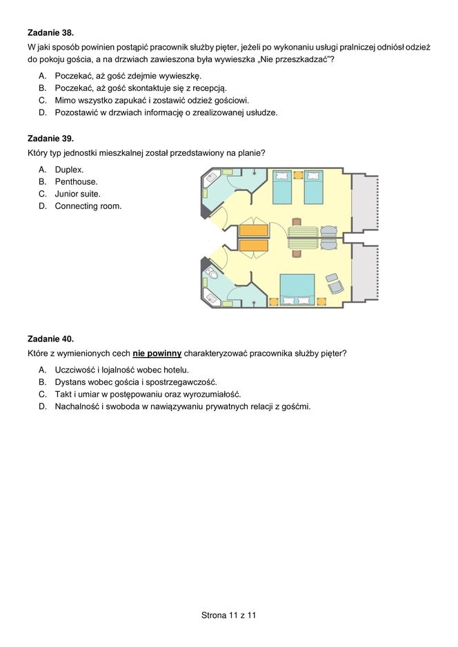 Egzamin zawodowy technik hotelarstwa - przykładowe zadania. Nazwa kwalifikacji: Obsługa gości w obiekcie świadczącym usługi hotelarskie