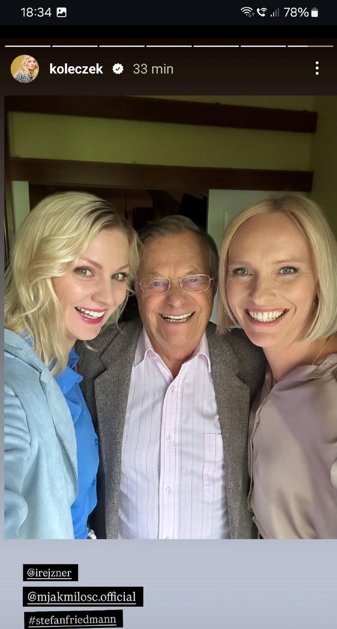 M jak miłość nowy sezon. Dorota (Iwona Rejzner), Jagoda (Katarzyna Kołeczek), Józef Modry (Stefan Friedmann) na planie