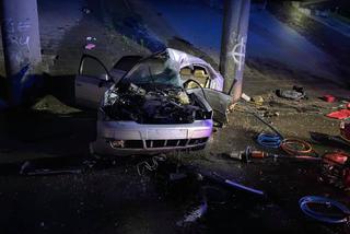 Katowice: Potworny wypadek na DK79! Samochód roztrzaskał się o filar 