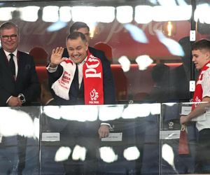 Karol Nawrocki na meczu Polska - Finlandia
