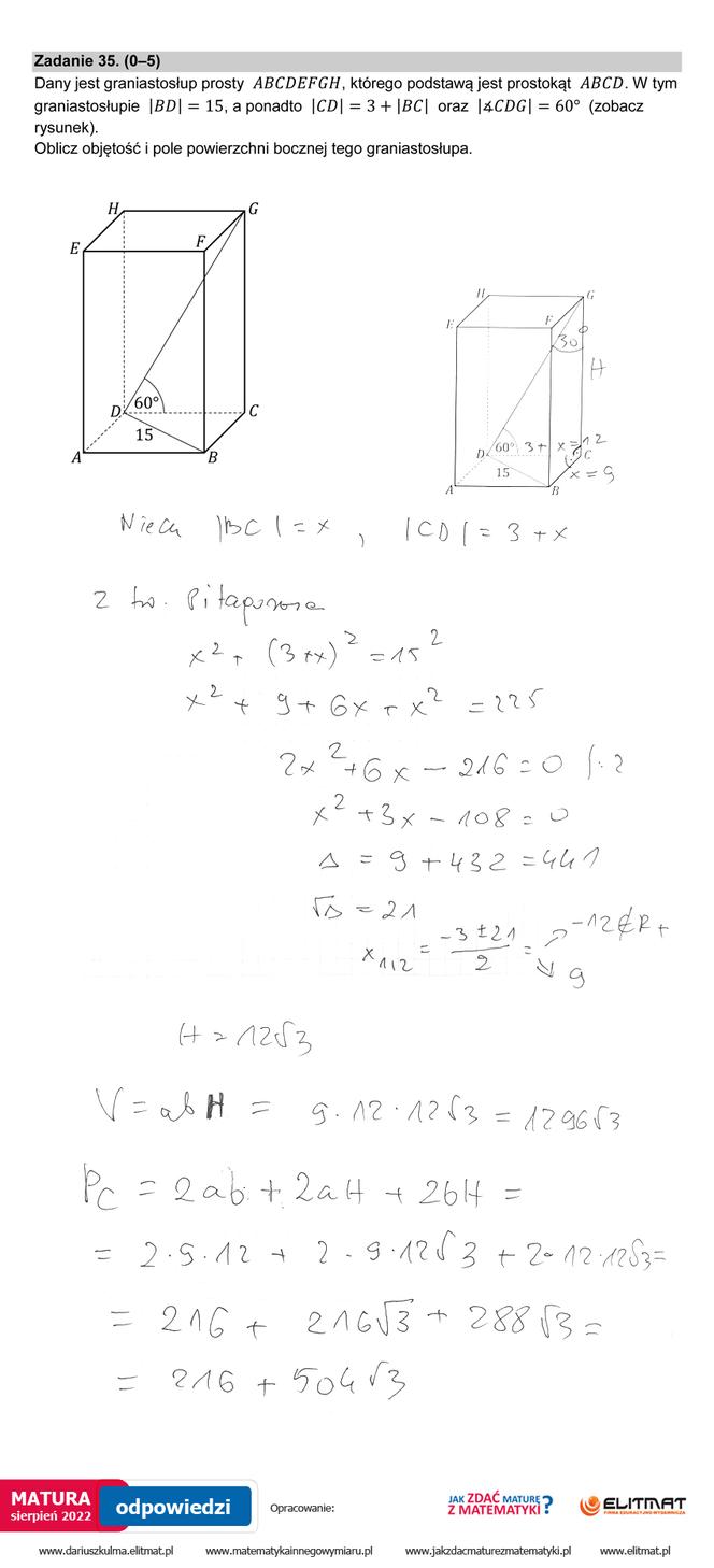 Matura 2022: matematyka, poprawka. Odpowiedzi Arkusz PDF	