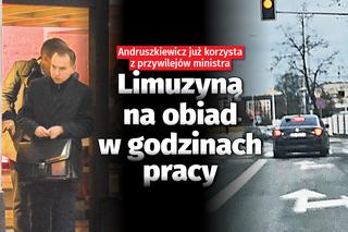 Andruszkiewicz już korzysta z ministerialnych przywilejów! Limuzyną na obiadek w godzinach pracy [ZDJĘCIA]
