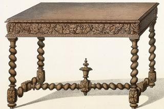 Stół barokowy – styl Ludwika XIII. Grafika XIX-wieczna.