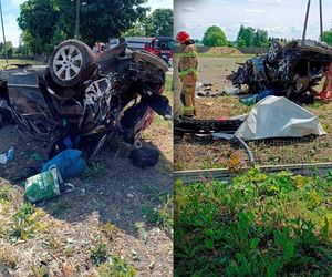 Przerwał ogrodzenie i zmasakrował auto! 37-latek nie żyje. Koszmarny wypadek pod Sieradzem [ZDJĘCIA]