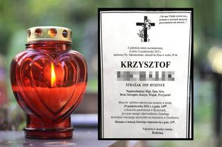 Strażak Krzysztof zginął w trakcie akcji. Kiedy pogrzeb druha z OSP Byszyce?