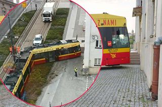 Tramwaj wykoleił się po zderzeniu i stanął tuż przed budynkiem! To cud, że nikt nie został ranny