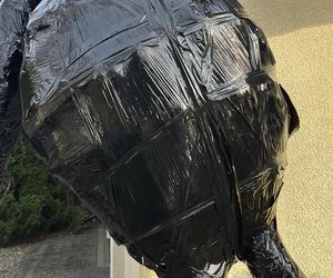 Gigantyczny pająk z plastikowych butelek ozdobił dom w Lublinie