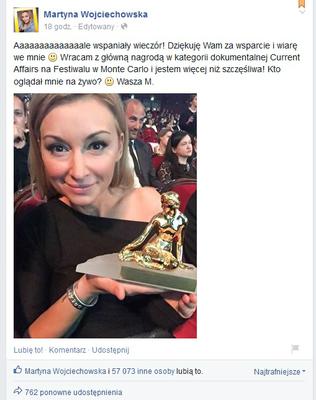 Martyna Wojciechowska chwali się nagrodą z Monte Carlo