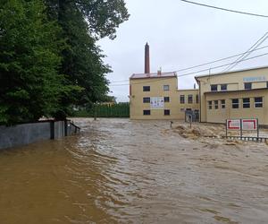 Zagrożenie powodziowe. Głuchołazy. Woda przelała się przez wały. Zalewa miasto