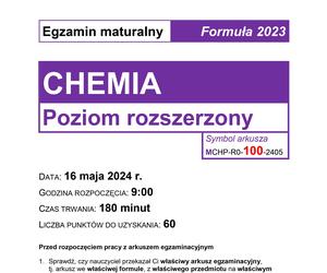 Matura 2024 z chemii na poziomie rozszerzonym - formuła 2023. Mamy arkusze CKE i odpowiedzi z chemii [NOWA FORMUŁA 16.05.2024]
