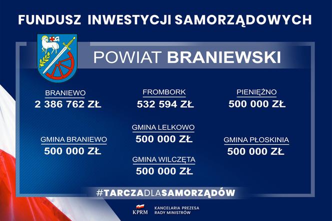  Gminy powiatu braniewskiego mają szansę na dodatkowe środki w wysokości minimum pół mln zł.