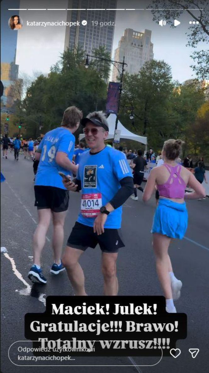 Katarzyna cichopek dopinguje męża na Maratonie Nowojorskim