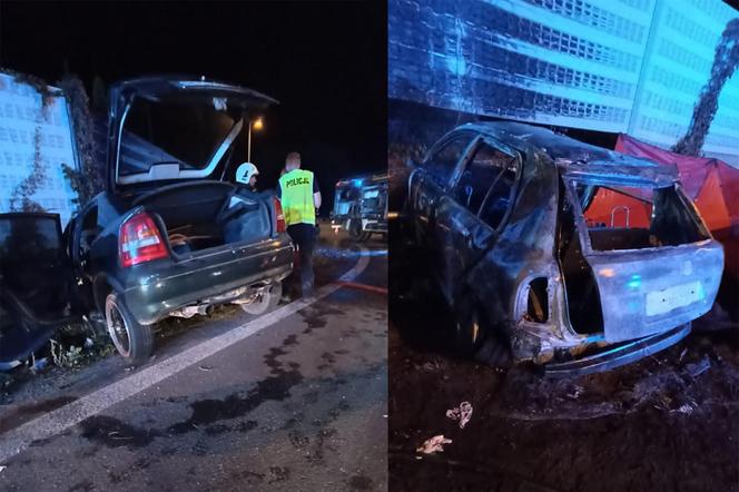 Śmiertelny wypadek pod Koninem! Kobieta i mężczyzna spłonęli w skodzie po zderzeniu z oplem [ZDJĘCIA]