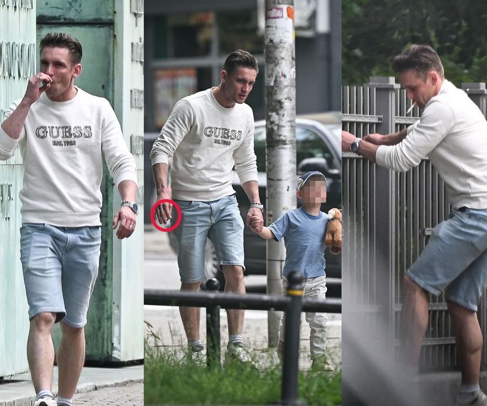 Filip Gurłacz na spacerze z żoną i synem. Nie zwalczył nałogu 