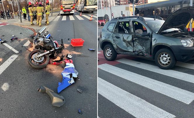 Śmiertelny wypadek na Ursynowie. Morocyklista wjechał w bok osobówki. Nie żyje