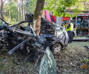 Śmiertelny wypadek pod Piłą. 20-latek z pasażerami huknęli w drzewo [ZDJĘCIA].