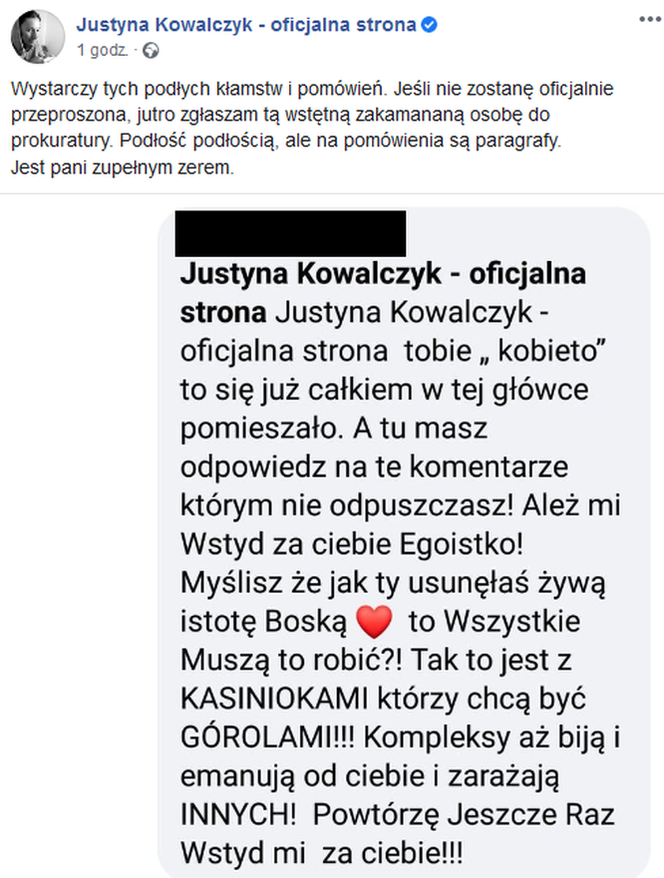 Justyna Kowalczyk domaga się przeprosin za komentarz internautki