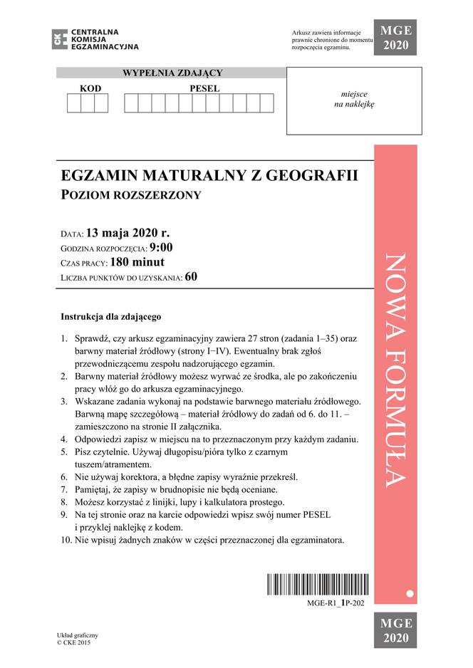 Matura 2020: Geografia. ARKUSZ CKE z geografii odpowiedzi z egzaminu 19.06.2020