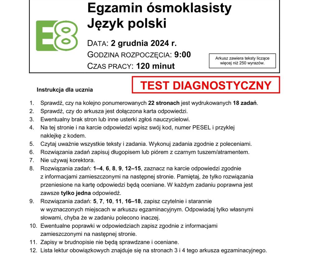 Próbny egzamin ósmoklasisty 2025: polski odpowiedzi, zadania, arkusze CKE, pytania