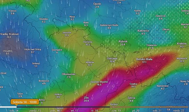 Niż genueński. Prognozowane opady deszczu na południu Polski