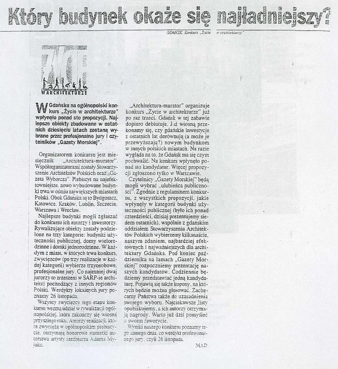 Który budynek okaże się najładniejszy? Gazeta Morska nr 240, 13.10.1999