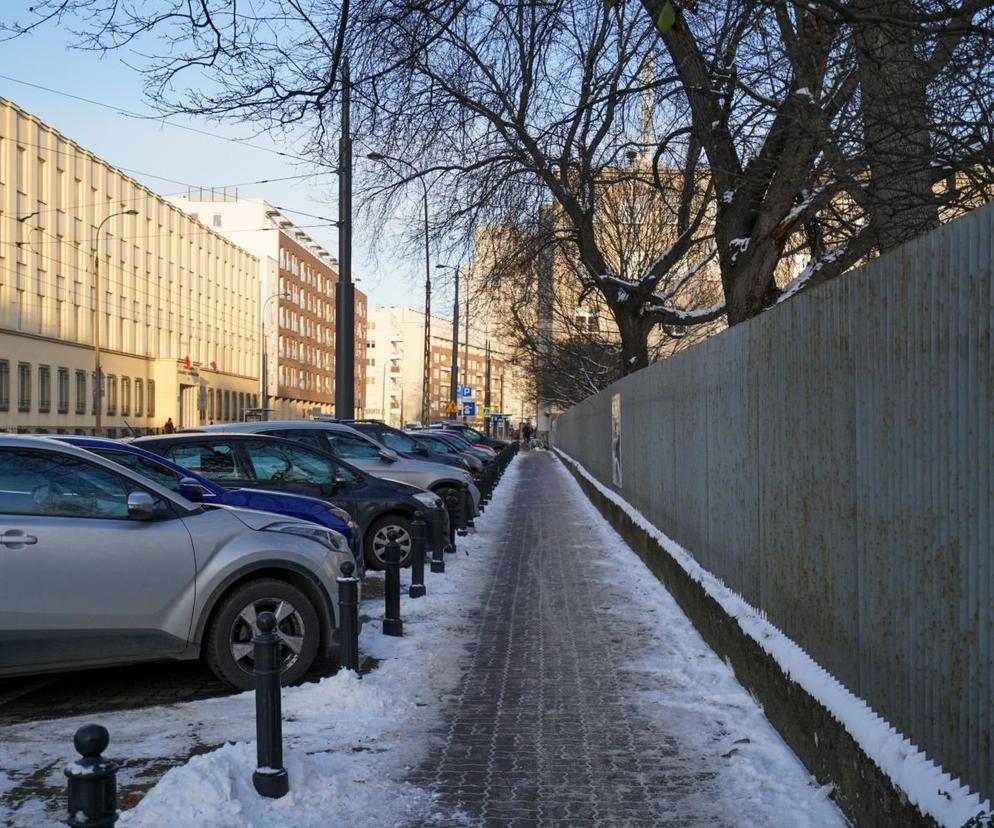 Parkowanie skośne po południowej stronie ul. Stawki na Muranowie w Warszawie