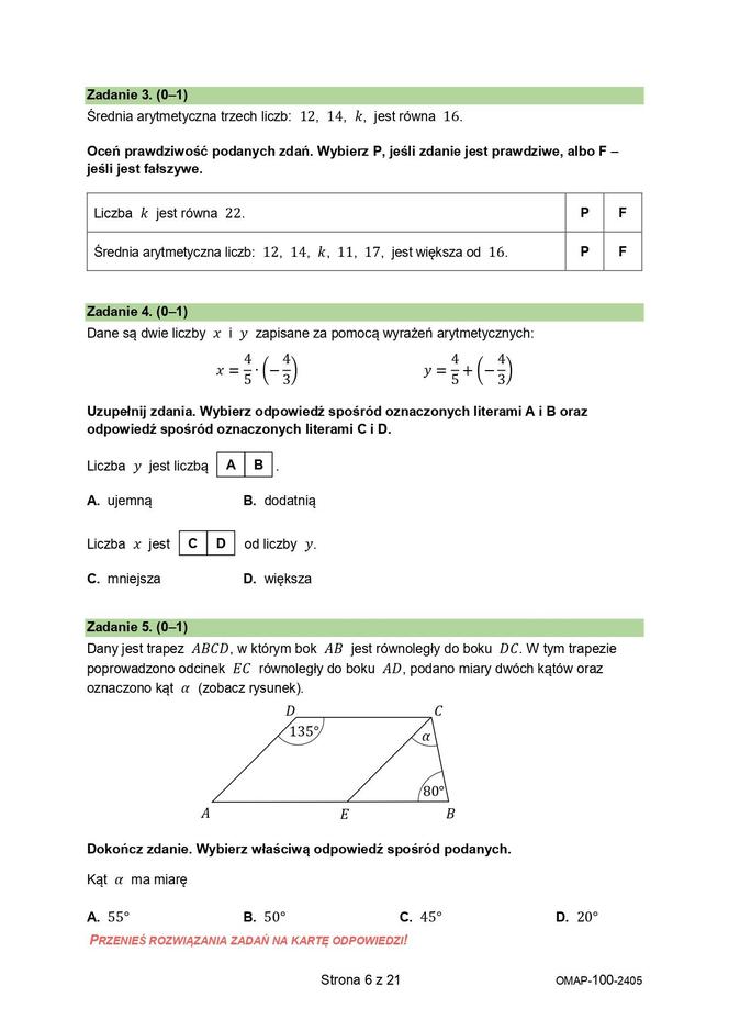 Egzamin ósmoklasisty matematyka 2024