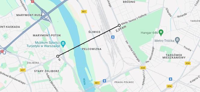Planowana trasa mostu Krasińskiego w Warszawie