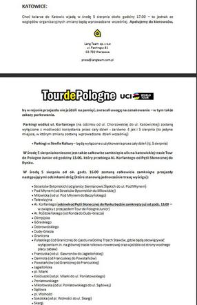 Utrudnienia Katowice Tour de Pologne 2020