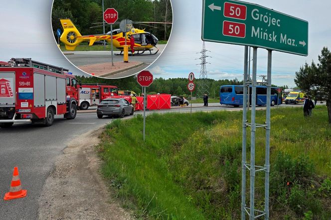 Śmiertelny wypadek na DK50 pod Mińskiem Mazowieckiem. Dwie osoby zginęły w zderzeniu z autobusem [ZDJĘCIA]