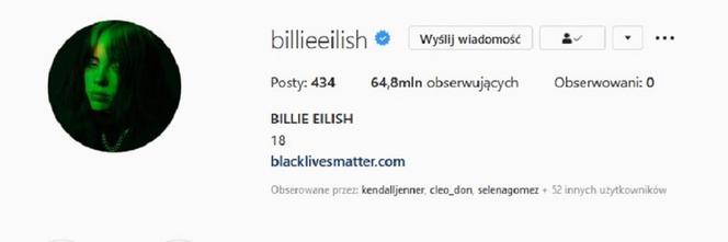 Billie Eilish nie obserwuje nikogo