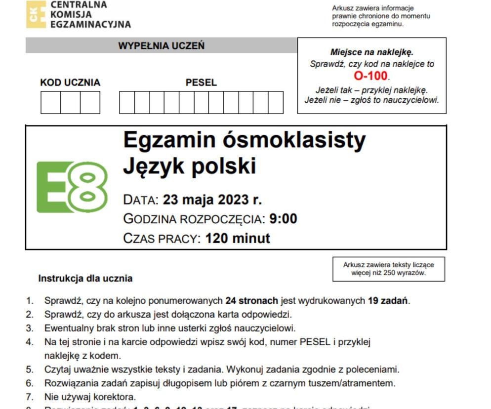 Egzamin Ósmoklasisty 2024 polski - ODPOWIEDZI, ARKUSZE CKE, ZADANIA, PDF, TEMAT