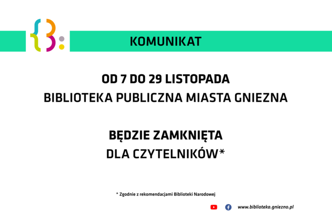 Biblioteka Publiczna Miasta Gniezna nieczynna dla użytkowników 