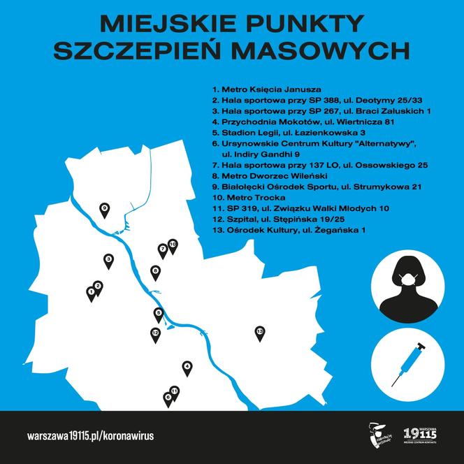 Punkty masowych szczepień. Warszawa