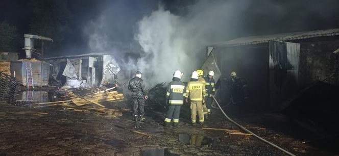Pożar tartaku w Kucach. Ogień gasiło kilkudziesięciu strażaków. Straty są ogromne [ZDJĘCIA]