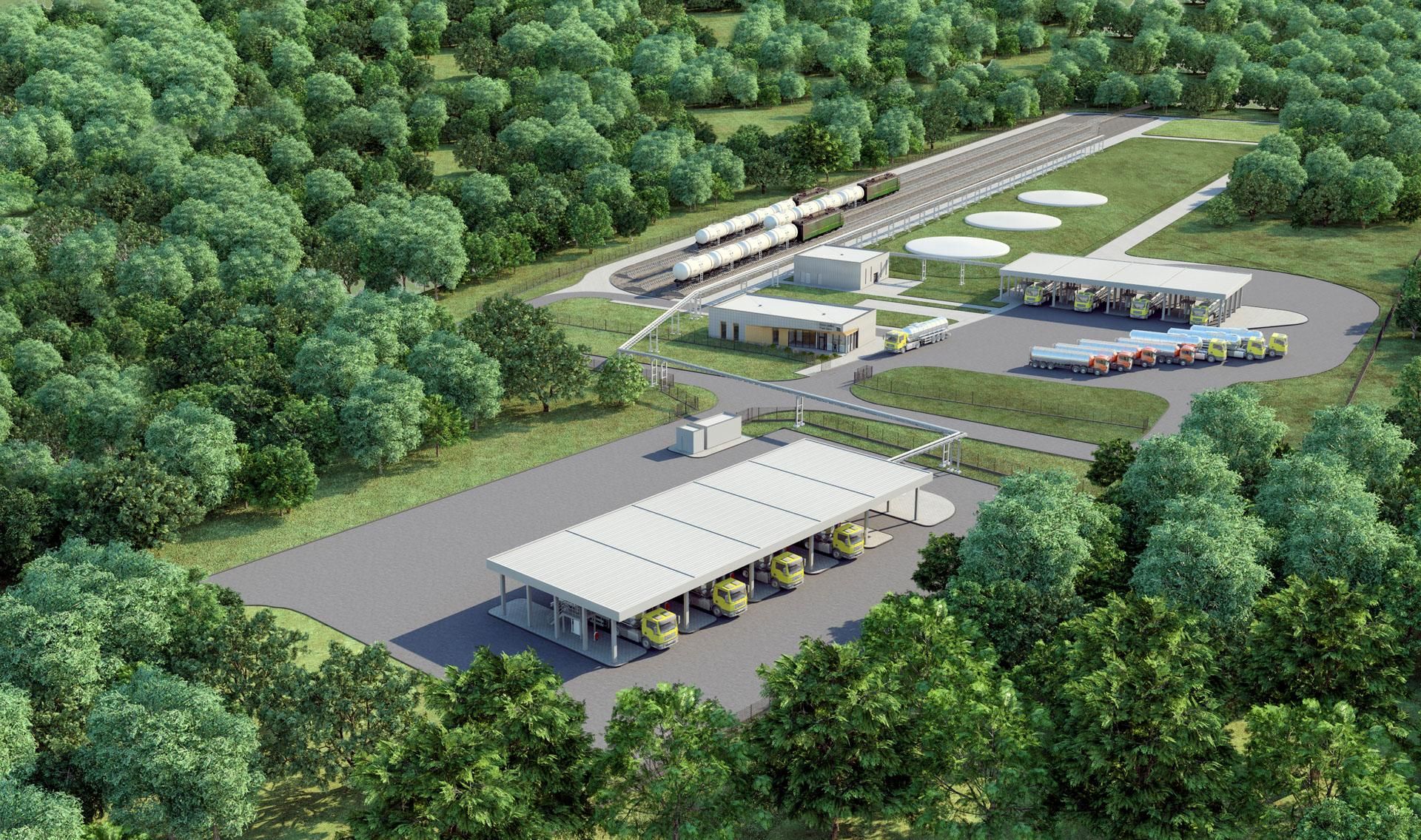 Wizualizacja multimodalnego węzła przeładunkowego z bazą paliw