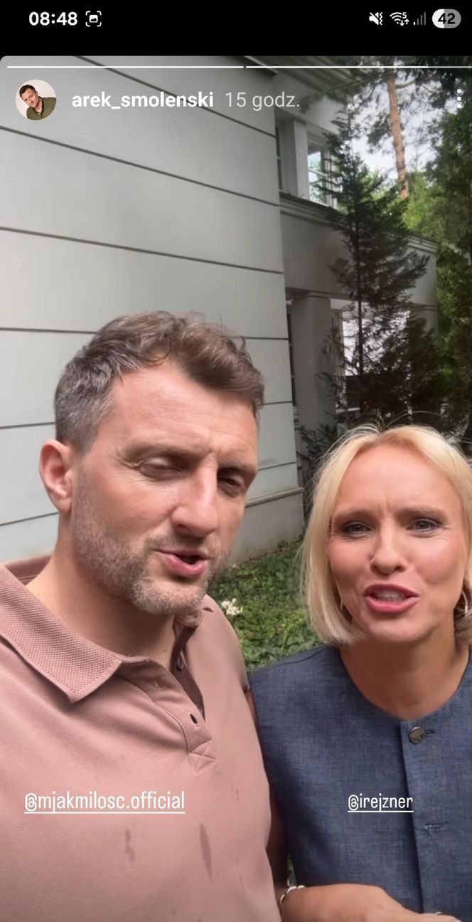 M jak miłość nowy sezon. Bartek (Arkadiusz Smoleński), Dorota (Iwona Rejzner) na planie