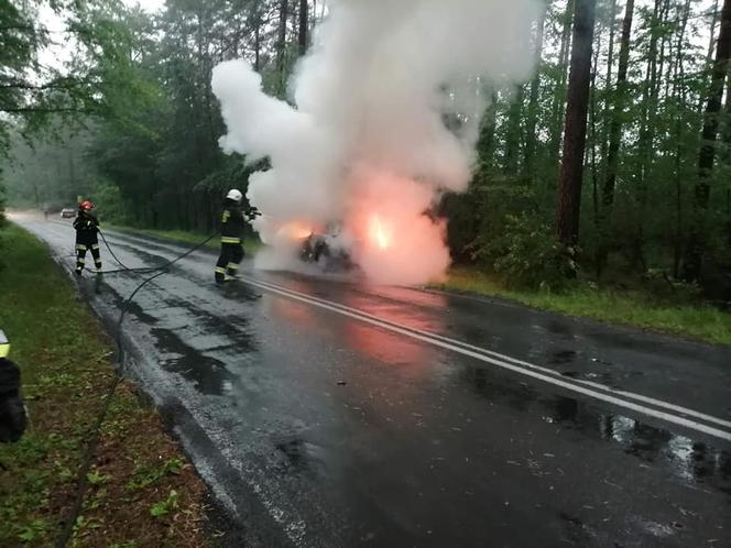 Groza na DW koło Bydgoszczy! Auto stanęło w płomieniach